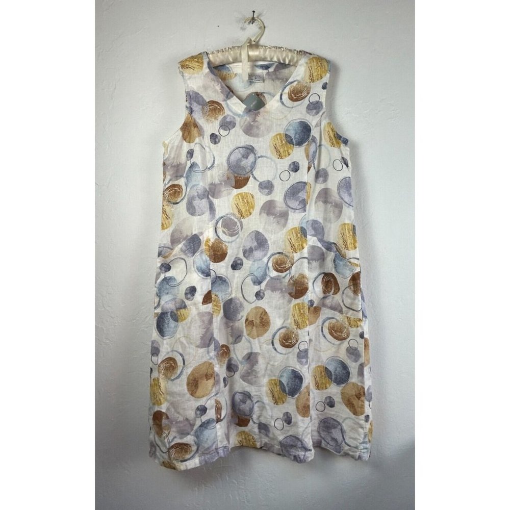 Click By Color Me Cotton Women Shift Dress Large Polka Dots Sleeveless Linen NWT